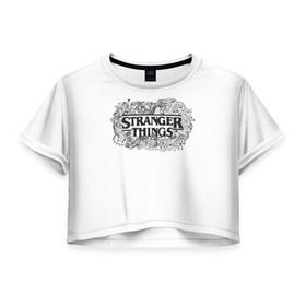 Женская футболка 3D укороченная с принтом Очень Странные дела в Новосибирске, 100% полиэстер | круглая горловина, длина футболки до линии талии, рукава с отворотами | stranger things | логотип