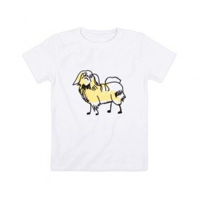 Детская футболка хлопок с принтом Забавный пекинес в Новосибирске, 100% хлопок | круглый вырез горловины, полуприлегающий силуэт, длина до линии бедер | Тематика изображения на принте: домашние животные | пекинес | пес | песик | собака | собачка