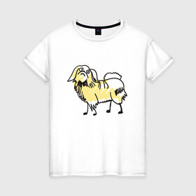 Женская футболка хлопок с принтом Забавный пекинес в Новосибирске, 100% хлопок | прямой крой, круглый вырез горловины, длина до линии бедер, слегка спущенное плечо | Тематика изображения на принте: домашние животные | пекинес | пес | песик | собака | собачка