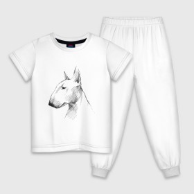 Детская пижама хлопок с принтом бультерьер графичный в Новосибирске, 100% хлопок |  брюки и футболка прямого кроя, без карманов, на брюках мягкая резинка на поясе и по низу штанин
 | бультерьер | домашние животные | пес | песик | собака | собачка