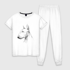 Женская пижама хлопок с принтом бультерьер графичный в Новосибирске, 100% хлопок | брюки и футболка прямого кроя, без карманов, на брюках мягкая резинка на поясе и по низу штанин | бультерьер | домашние животные | пес | песик | собака | собачка