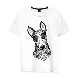 Мужская футболка хлопок с принтом Бультерьер _2 в Новосибирске, 100% хлопок | прямой крой, круглый вырез горловины, длина до линии бедер, слегка спущенное плечо. | домашние животные | пес | собака