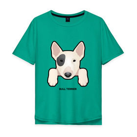 Мужская футболка хлопок Oversize с принтом Бультерьерчик в Новосибирске, 100% хлопок | свободный крой, круглый ворот, “спинка” длиннее передней части | Тематика изображения на принте: домашние животные | пес | собака