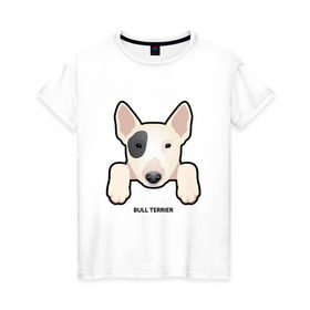 Женская футболка хлопок с принтом Бультерьерчик в Новосибирске, 100% хлопок | прямой крой, круглый вырез горловины, длина до линии бедер, слегка спущенное плечо | домашние животные | пес | собака