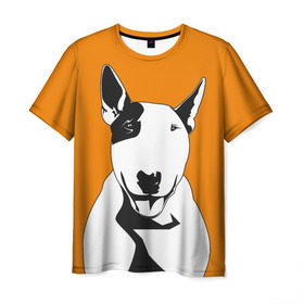Мужская футболка 3D с принтом Солнечнй бультерьер в Новосибирске, 100% полиэфир | прямой крой, круглый вырез горловины, длина до линии бедер | бультерьер | домашние животные | пес | песик | собака | собачка