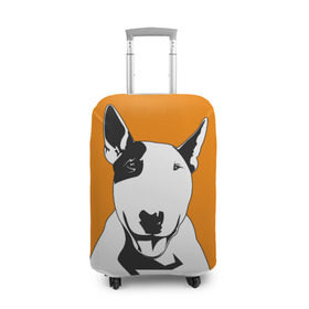 Чехол для чемодана 3D с принтом Солнечнй бультерьер в Новосибирске, 86% полиэфир, 14% спандекс | двустороннее нанесение принта, прорези для ручек и колес | бультерьер | домашние животные | пес | песик | собака | собачка