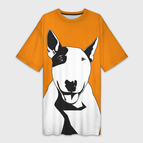 Платье-футболка 3D с принтом Солнечнй бультерьер в Новосибирске,  |  | бультерьер | домашние животные | пес | песик | собака | собачка