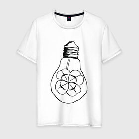 Мужская футболка хлопок с принтом Лампочка Клевер в Новосибирске, 100% хлопок | прямой крой, круглый вырез горловины, длина до линии бедер, слегка спущенное плечо. | 