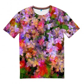 Мужская футболка 3D с принтом Абстракт в Новосибирске, 100% полиэфир | прямой крой, круглый вырез горловины, длина до линии бедер | colors | flowers | красивое | цвета | цветы