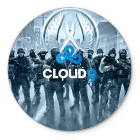 Коврик для мышки круглый с принтом CLOUD 9 CS GO в Новосибирске, резина и полиэстер | круглая форма, изображение наносится на всю лицевую часть | Тематика изображения на принте: cloud 9 | counter strike | cs go | esports | team | известные | киберспорт | мировые | спорт