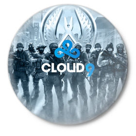 Значок с принтом CLOUD 9 CS GO в Новосибирске,  металл | круглая форма, металлическая застежка в виде булавки | cloud 9 | counter strike | cs go | esports | team | известные | киберспорт | мировые | спорт
