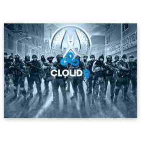 Поздравительная открытка с принтом CLOUD 9 CS GO в Новосибирске, 100% бумага | плотность бумаги 280 г/м2, матовая, на обратной стороне линовка и место для марки
 | Тематика изображения на принте: cloud 9 | counter strike | cs go | esports | team | известные | киберспорт | мировые | спорт