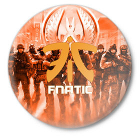 Значок с принтом FNATIC CS GO в Новосибирске,  металл | круглая форма, металлическая застежка в виде булавки | counter strike | cs | cs go | fnatic | global | go.offensive | шутер