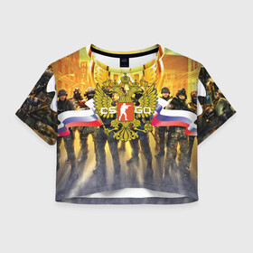 Женская футболка Crop-top 3D с принтом CS GO RUSSIAN TEAM  в Новосибирске, 100% полиэстер | круглая горловина, длина футболки до линии талии, рукава с отворотами | cs go | россия | шутер