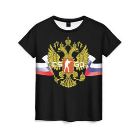 Женская футболка 3D с принтом CS GO RUSSIAN TEAM в Новосибирске, 100% полиэфир ( синтетическое хлопкоподобное полотно) | прямой крой, круглый вырез горловины, длина до линии бедер | global offensive | герб | россия | флаг