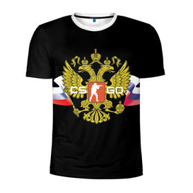 Мужская футболка 3D спортивная с принтом CS GO RUSSIAN TEAM в Новосибирске, 100% полиэстер с улучшенными характеристиками | приталенный силуэт, круглая горловина, широкие плечи, сужается к линии бедра | Тематика изображения на принте: global offensive | герб | россия | флаг