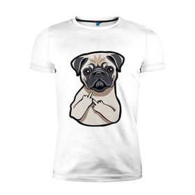 Мужская футболка премиум с принтом Злой мопс в Новосибирске, 92% хлопок, 8% лайкра | приталенный силуэт, круглый вырез ворота, длина до линии бедра, короткий рукав | домашние животные | мопс | пес | песик | собака | собачка