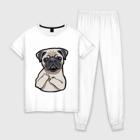 Женская пижама хлопок с принтом Злой мопс в Новосибирске, 100% хлопок | брюки и футболка прямого кроя, без карманов, на брюках мягкая резинка на поясе и по низу штанин | домашние животные | мопс | пес | песик | собака | собачка