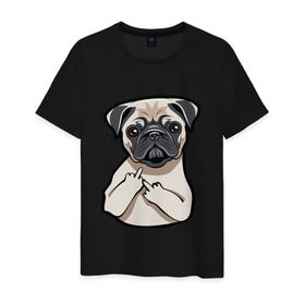 Мужская футболка хлопок с принтом Злой мопс в Новосибирске, 100% хлопок | прямой крой, круглый вырез горловины, длина до линии бедер, слегка спущенное плечо. | домашние животные | мопс | пес | песик | собака | собачка
