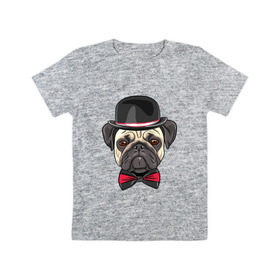 Детская футболка хлопок с принтом Мопсик в цилиндре в Новосибирске, 100% хлопок | круглый вырез горловины, полуприлегающий силуэт, длина до линии бедер | домашние животные | мопс | пес | песик | собака | собачка
