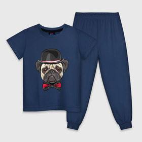 Детская пижама хлопок с принтом Мопсик в цилиндре в Новосибирске, 100% хлопок |  брюки и футболка прямого кроя, без карманов, на брюках мягкая резинка на поясе и по низу штанин
 | домашние животные | мопс | пес | песик | собака | собачка
