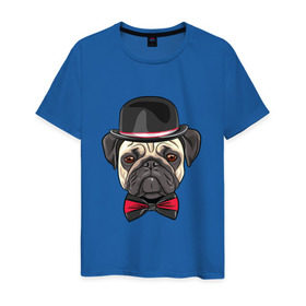 Мужская футболка хлопок с принтом Мопсик в цилиндре в Новосибирске, 100% хлопок | прямой крой, круглый вырез горловины, длина до линии бедер, слегка спущенное плечо. | домашние животные | мопс | пес | песик | собака | собачка