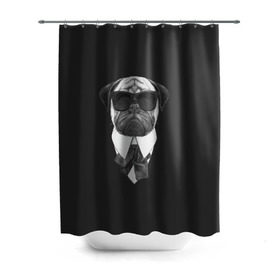 Штора 3D для ванной с принтом Мопс в черном в Новосибирске, 100% полиэстер | плотность материала — 100 г/м2. Стандартный размер — 146 см х 180 см. По верхнему краю — пластиковые люверсы для креплений. В комплекте 10 пластиковых колец | домашние животные | мопс | пес | песик | собака | собачка