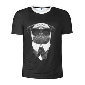 Мужская футболка 3D спортивная с принтом Мопс в черном в Новосибирске, 100% полиэстер с улучшенными характеристиками | приталенный силуэт, круглая горловина, широкие плечи, сужается к линии бедра | домашние животные | мопс | пес | песик | собака | собачка