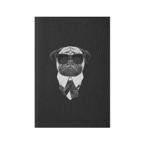 Обложка для паспорта матовая кожа с принтом Мопс в черном в Новосибирске, натуральная матовая кожа | размер 19,3 х 13,7 см; прозрачные пластиковые крепления | домашние животные | мопс | пес | песик | собака | собачка