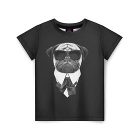Детская футболка 3D с принтом Мопс в черном в Новосибирске, 100% гипоаллергенный полиэфир | прямой крой, круглый вырез горловины, длина до линии бедер, чуть спущенное плечо, ткань немного тянется | домашние животные | мопс | пес | песик | собака | собачка