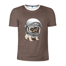 Мужская футболка 3D спортивная с принтом Мопсик в скафандре в Новосибирске, 100% полиэстер с улучшенными характеристиками | приталенный силуэт, круглая горловина, широкие плечи, сужается к линии бедра | домашние животные | мопс | пес | песик | собака | собачка