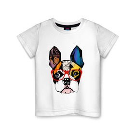 Детская футболка хлопок с принтом Лоскутный мопс в Новосибирске, 100% хлопок | круглый вырез горловины, полуприлегающий силуэт, длина до линии бедер | бульдог | домашние животные | пес | песик | собака | собачка | французский бульдог
