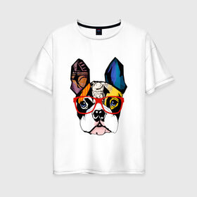 Женская футболка хлопок Oversize с принтом Лоскутный бульдог в Новосибирске, 100% хлопок | свободный крой, круглый ворот, спущенный рукав, длина до линии бедер
 | Тематика изображения на принте: бульдог | домашние животные | пес | песик | собака | собачка | французский бульдог