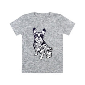 Детская футболка хлопок с принтом Суровый бульдог в Новосибирске, 100% хлопок | круглый вырез горловины, полуприлегающий силуэт, длина до линии бедер | Тематика изображения на принте: бульдог | домашние животные | пес | песик | собака | собачка | французский бульдог