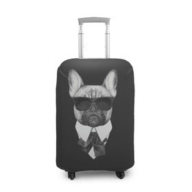 Чехол для чемодана 3D с принтом Бульдог в черном в Новосибирске, 86% полиэфир, 14% спандекс | двустороннее нанесение принта, прорези для ручек и колес | бульдог | домашние животные | пес | песик | собака | собачка | французский бульдог