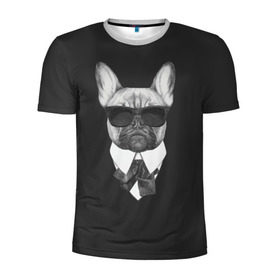 Мужская футболка 3D спортивная с принтом Бульдог в черном в Новосибирске, 100% полиэстер с улучшенными характеристиками | приталенный силуэт, круглая горловина, широкие плечи, сужается к линии бедра | бульдог | домашние животные | пес | песик | собака | собачка | французский бульдог