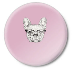Значок с принтом Бульдог в очках в Новосибирске,  металл | круглая форма, металлическая застежка в виде булавки | бульдог | домашние животные | пес | песик | собака | собачка | французский бульдог
