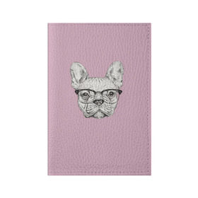Обложка для паспорта матовая кожа с принтом Бульдог в очках в Новосибирске, натуральная матовая кожа | размер 19,3 х 13,7 см; прозрачные пластиковые крепления | бульдог | домашние животные | пес | песик | собака | собачка | французский бульдог