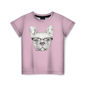 Детская футболка 3D с принтом Бульдог в очках в Новосибирске, 100% гипоаллергенный полиэфир | прямой крой, круглый вырез горловины, длина до линии бедер, чуть спущенное плечо, ткань немного тянется | Тематика изображения на принте: бульдог | домашние животные | пес | песик | собака | собачка | французский бульдог