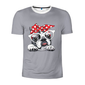 Мужская футболка 3D спортивная с принтом Бульдог в очках_2 в Новосибирске, 100% полиэстер с улучшенными характеристиками | приталенный силуэт, круглая горловина, широкие плечи, сужается к линии бедра | Тематика изображения на принте: бульдог | домашние животные | пес | песик | собака | собачка | французский бульдог
