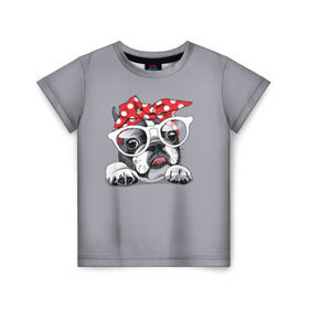Детская футболка 3D с принтом Бульдог в очках_2 в Новосибирске, 100% гипоаллергенный полиэфир | прямой крой, круглый вырез горловины, длина до линии бедер, чуть спущенное плечо, ткань немного тянется | бульдог | домашние животные | пес | песик | собака | собачка | французский бульдог