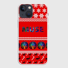 Чехол для iPhone 13 mini с принтом Праздничный Muse в Новосибирске,  |  | Тематика изображения на принте: muse | альтернативный | группа | доминик ховард | знак | красный | крис уолстенхолм | мо | моус | моусе | муза | музе | мусе | мэттью беллами | надпись | новогодний | новый год | праздник | прогрессивный