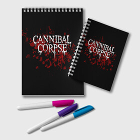 Блокнот с принтом Cannibal Corpse в Новосибирске, 100% бумага | 48 листов, плотность листов — 60 г/м2, плотность картонной обложки — 250 г/м2. Листы скреплены удобной пружинной спиралью. Цвет линий — светло-серый
 | Тематика изображения на принте: cannibal corpse | logo | metal | music | rock | лого | логотип | метал | музыка | рок