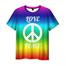 Мужская футболка 3D с принтом Love and Peace в Новосибирске, 100% полиэфир | прямой крой, круглый вырез горловины, длина до линии бедер | Тематика изображения на принте: любовь и мир | мир | хиппи