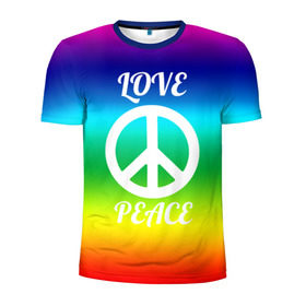 Мужская футболка 3D спортивная с принтом Love and Peace в Новосибирске, 100% полиэстер с улучшенными характеристиками | приталенный силуэт, круглая горловина, широкие плечи, сужается к линии бедра | Тематика изображения на принте: любовь и мир | мир | хиппи