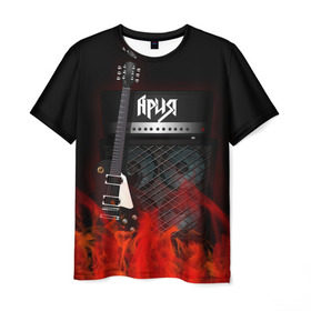 Мужская футболка 3D с принтом Ария в Новосибирске, 100% полиэфир | прямой крой, круглый вырез горловины, длина до линии бедер | logo | metal | music | rock | ария | лого | логотип | метал | музыка | рок