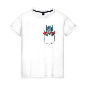 Женская футболка хлопок с принтом Pocket Prime в Новосибирске, 100% хлопок | прямой крой, круглый вырез горловины, длина до линии бедер, слегка спущенное плечо | transformers | трансформеры
