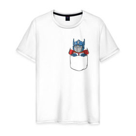 Мужская футболка хлопок с принтом Pocket Prime в Новосибирске, 100% хлопок | прямой крой, круглый вырез горловины, длина до линии бедер, слегка спущенное плечо. | transformers | трансформеры