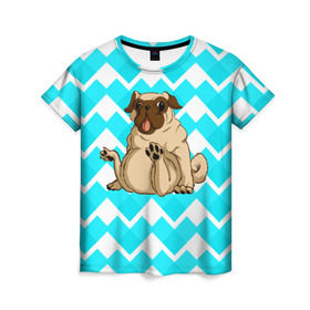 Женская футболка 3D с принтом Забавный мопс в Новосибирске, 100% полиэфир ( синтетическое хлопкоподобное полотно) | прямой крой, круглый вырез горловины, длина до линии бедер | animal | dog | pet | pug | puppy | арт | бульдог | животные | милые | мопс | пес | собаки | текстура