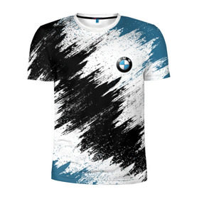 Мужская футболка 3D спортивная с принтом BMW в Новосибирске, 100% полиэстер с улучшенными характеристиками | приталенный силуэт, круглая горловина, широкие плечи, сужается к линии бедра | Тематика изображения на принте: bmw | car | race | авто | бмв | гонки | краска | марка | машина